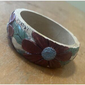 Vintage Hand Painted Flower Bangle Bracelet